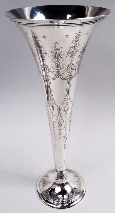  Tiffany Co Tiffany Large Edwardian Regency Sterling Silver Trumpet Vase
