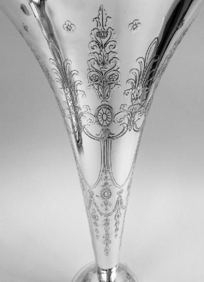  Tiffany Co Tiffany Large Edwardian Regency Sterling Silver Trumpet Vase