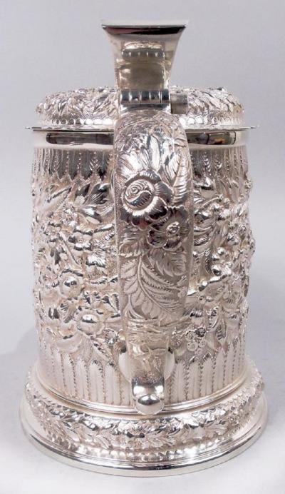 Tiffany Co Tiffany Victorian Classical Repousse Sterling Silver Tankard Pitcher