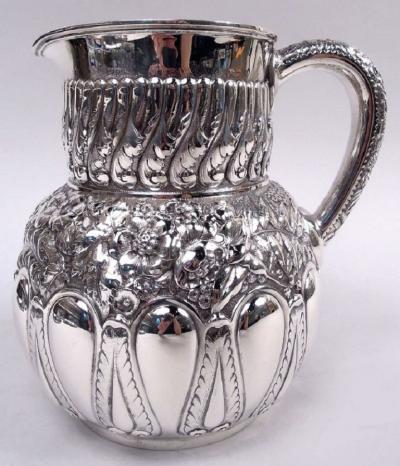  Tiffany Co Tiffany Victorian Classical Repousse Sterling Silver Water Pitcher