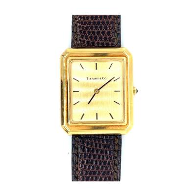  Tiffany Co Unisex Tiffany Co Rectangular 18k Gold Watch with Leather Strap