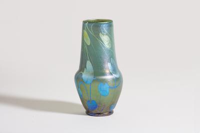  Tiffany Glass Decorating Co Decorated Teal Iridescent Favrile Glass Cabinet Vase