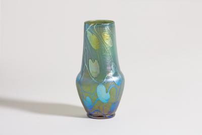  Tiffany Glass Decorating Co Decorated Teal Iridescent Favrile Glass Cabinet Vase
