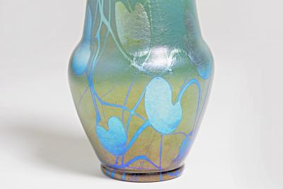  Tiffany Glass Decorating Co Decorated Teal Iridescent Favrile Glass Cabinet Vase