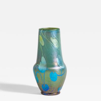  Tiffany Glass Decorating Co Decorated Teal Iridescent Favrile Glass Cabinet Vase