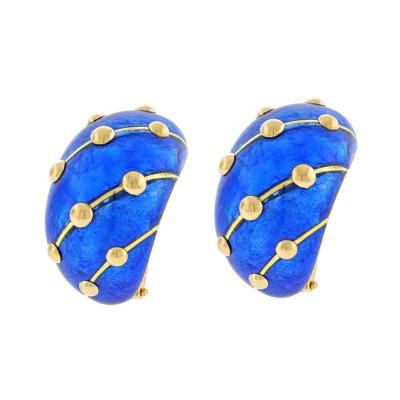  Tiffany and Co Jean Schlumberger for Tiffany Co Cobalt Blue Enamel Banana Earrings