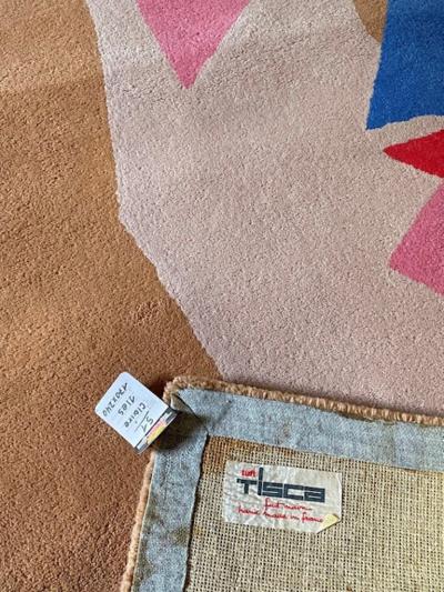  Tisca Tisca Abstract Hand Tufted Wool Rug Signed ILES France 1990s