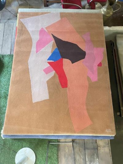  Tisca Tisca Abstract Hand Tufted Wool Rug Signed ILES France 1990s