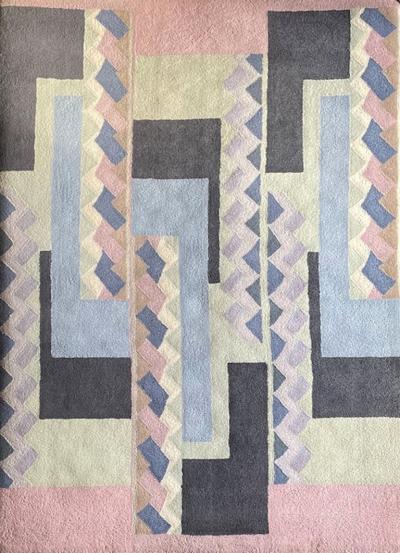  Tisca Tisca Geometric Pattern Hand Tufted Wool Rug Signed ILES France 1990s