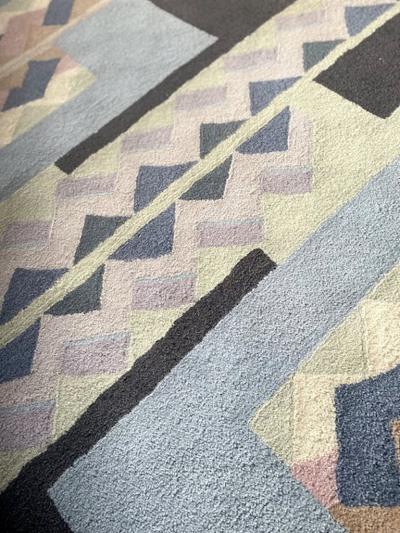  Tisca Tisca Geometric Pattern Hand Tufted Wool Rug Signed ILES France 1990s
