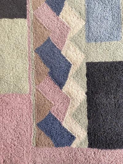  Tisca Tisca Geometric Pattern Hand Tufted Wool Rug Signed ILES France 1990s