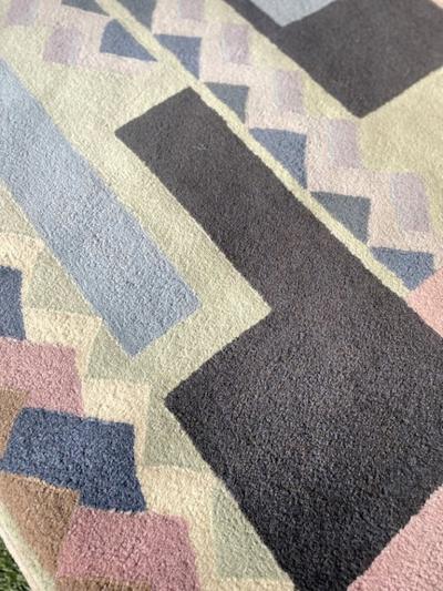 Tisca Tisca Geometric Pattern Hand Tufted Wool Rug Signed ILES France 1990s