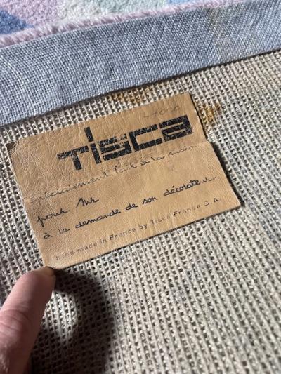 Tisca Tisca Geometric Pattern Hand Tufted Wool Rug Signed ILES France 1990s