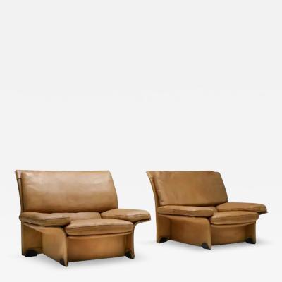  Titina Ammannati Giampiero Vitelli Brunati Camel Leather Club Chairs Mid Century Modern Italy 1970s