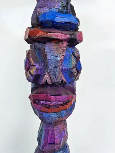  Tom Cramer Tom Cramer Primitive American Folk Art Carved Figural Totem Sculpture 1994