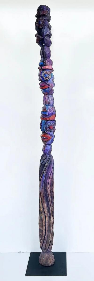  Tom Cramer Tom Cramer Primitive American Folk Art Carved Figural Totem Sculpture 1994
