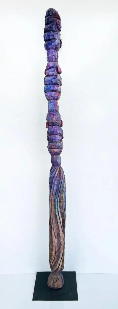  Tom Cramer Tom Cramer Primitive American Folk Art Carved Figural Totem Sculpture 1994