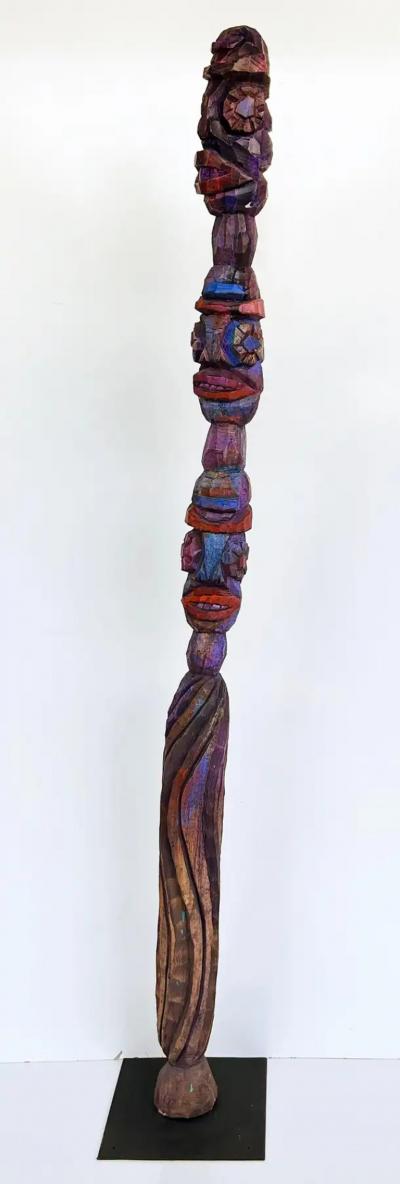  Tom Cramer Tom Cramer Primitive American Folk Art Carved Figural Totem Sculpture 1994