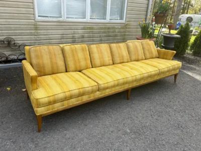  Tomlinson Handsome Tomlinson style X Long Sofa Pecan Wood Sofa Mid Century Modern