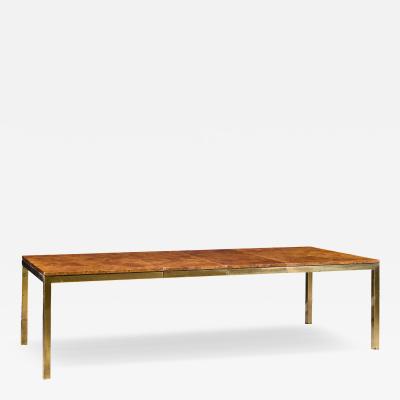  Tomlinson Tomlinson Mid Century Burlwood and Brass Expanding Dining Table with 2 Leaves