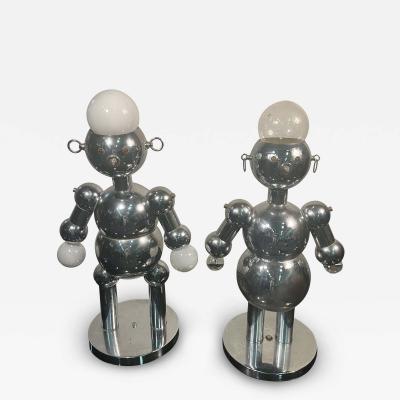  Torino Lamp Co TORINO PAIR OF MALE AND FEMALE CHROME ROBOT LAMPS