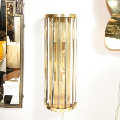  Tosso Murano Mid Century Hand Blown Murano Glass Rod Brass Sconces Signed Tosso Murano