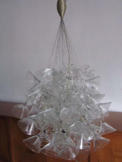  Touch Chandelini Artist Made Midcentury Martini Glass Chandelier or Pendant by Chandelini 