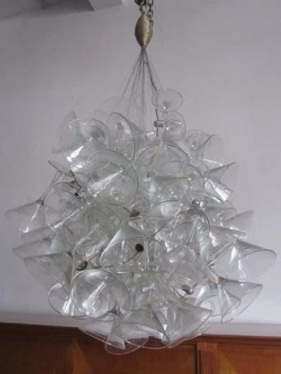  Touch Chandelini Artist Made Midcentury Martini Glass Chandelier or Pendant by Chandelini 