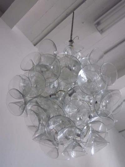  Touch Chandelini Artist Made Midcentury Martini Glass Chandelier or Pendant by Chandelini 