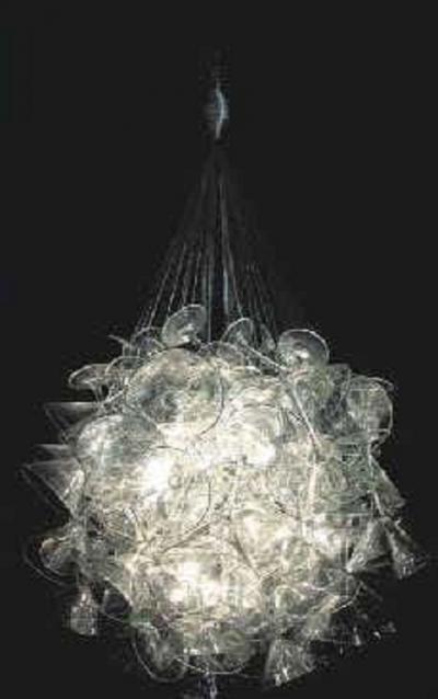  Touch Chandelini Artist Made Midcentury Martini Glass Chandelier or Pendant by Chandelini 