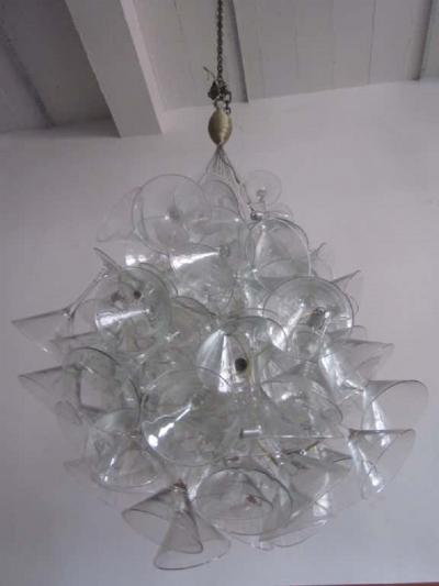  Touch Chandelini Artist Made Midcentury Martini Glass Chandelier or Pendant by Chandelini 