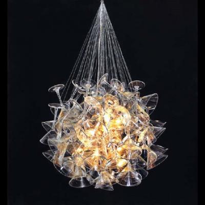  Touch Chandelini Artist Made Midcentury Martini Glass Chandelier or Pendant by Chandelini 