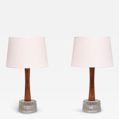  Tran s Stilarmatur AB Pair of Stilarmatur Tran s Table Lamps in Rosewood and Glass Sweden 1960s