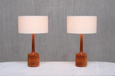  Tran s Stilarmatur AB Pair of Stilarmatur Tran s Table Lamps in Solid Teak Wood Sweden 1960s