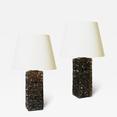 Tran s Stilarmatur AB Pair of Table Lamps in Smoky Olive Tint Mold Blown Glass by Stilarmatur Tran s
