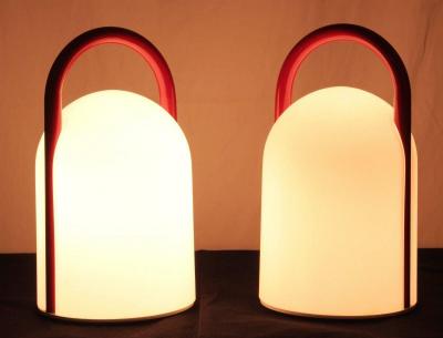  Tronconi Pair of 1980s Romolo Lanciani Tender Table Lamps for Tronconi in Red