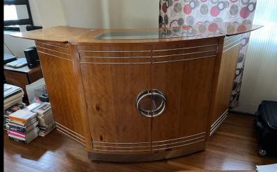  Turnidge of London Art Deco English Envelope Yacht Bar Flamed Maple Mahogany Masterpiece