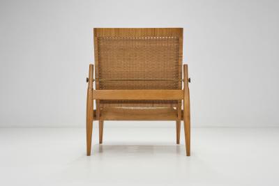  ULUV Kr sn jizba Pair of Upholstered Rattan and Wood Chairs for ULUV Czechoslovakia ca 1960s