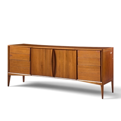  Unagusta Forward Furniture Unagusta Mid Century Walnut Curved Lowboy Dresser