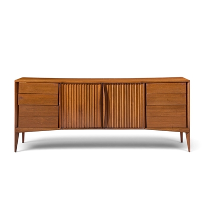  Unagusta Forward Furniture Unagusta Mid Century Walnut Curved Lowboy Dresser
