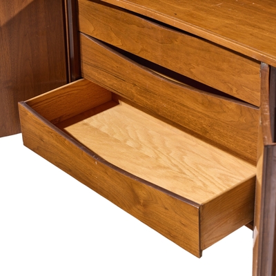  Unagusta Forward Furniture Unagusta Mid Century Walnut Curved Lowboy Dresser
