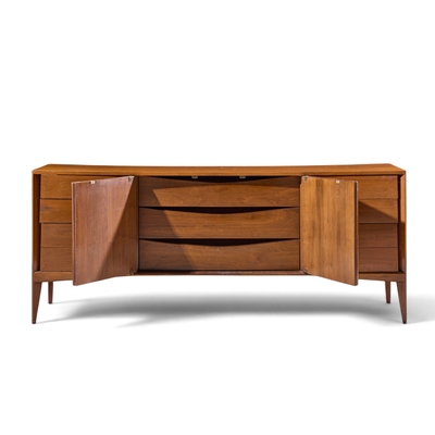  Unagusta Forward Furniture Unagusta Mid Century Walnut Curved Lowboy Dresser
