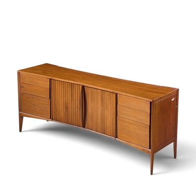  Unagusta Forward Furniture Unagusta Mid Century Walnut Curved Lowboy Dresser