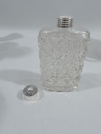  Unger Bros Antique Unger Sterling Silver Brilliant Cut Glass Flask