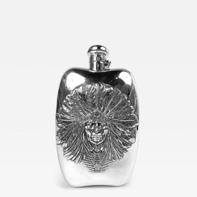  Unger Bros Unger Bros Large Sterling Silver Native American Indian Chief Flask