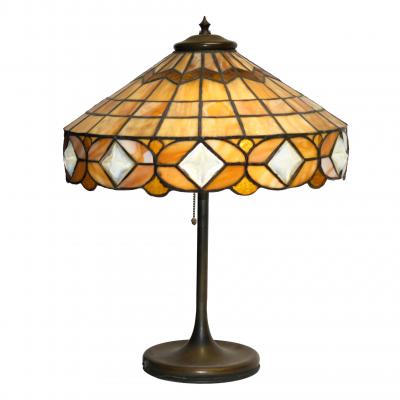 Unique Art Glass Metal Company Antique Unique Art Nouveau Leaded Lamp