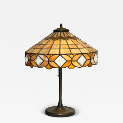  Unique Art Glass Metal Company Antique Unique Art Nouveau Leaded Lamp