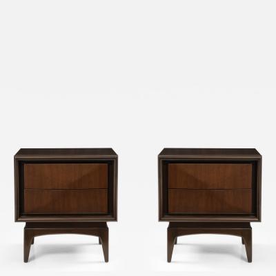  United Furniture Corporation Diamond Front Walnut Nightstands