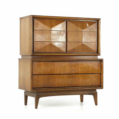  United Furniture Corporation United Diamond Mid Century Walnut Highboy Dresser