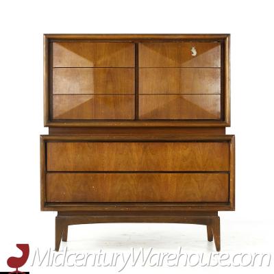  United Furniture Corporation United Diamond Mid Century Walnut Highboy Dresser